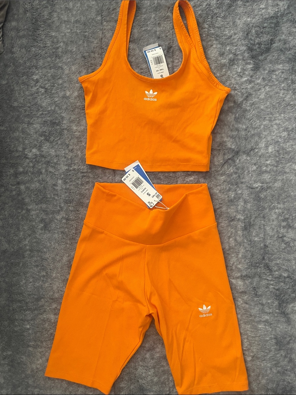 Adidas orange Ribbed Bike Shorts - High-Waist with crop tank set (2-piece)